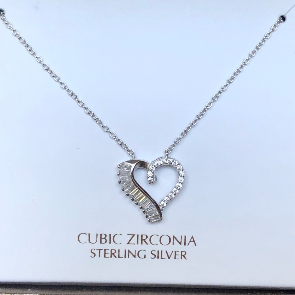 NWT sapphire and cubic zirconia silver heart pendant necklace Giani Bernini - Picture 8 of 9